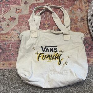 Vans Cream Canvas Tote with Yellow & Black 'Family' Graphic